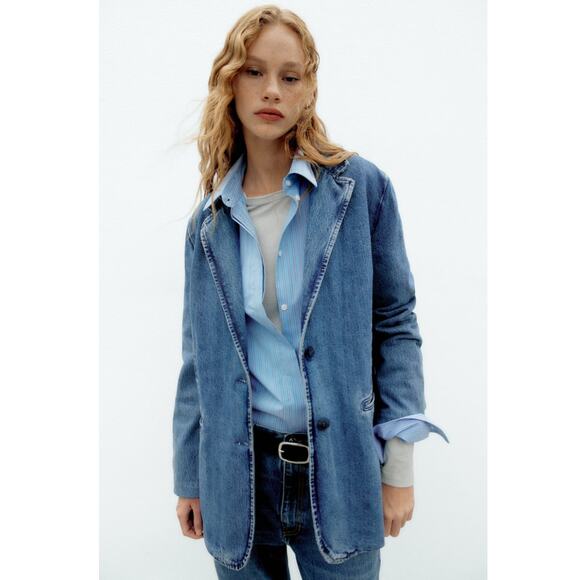 Zara TRF Denim Blazer Cotton Blue